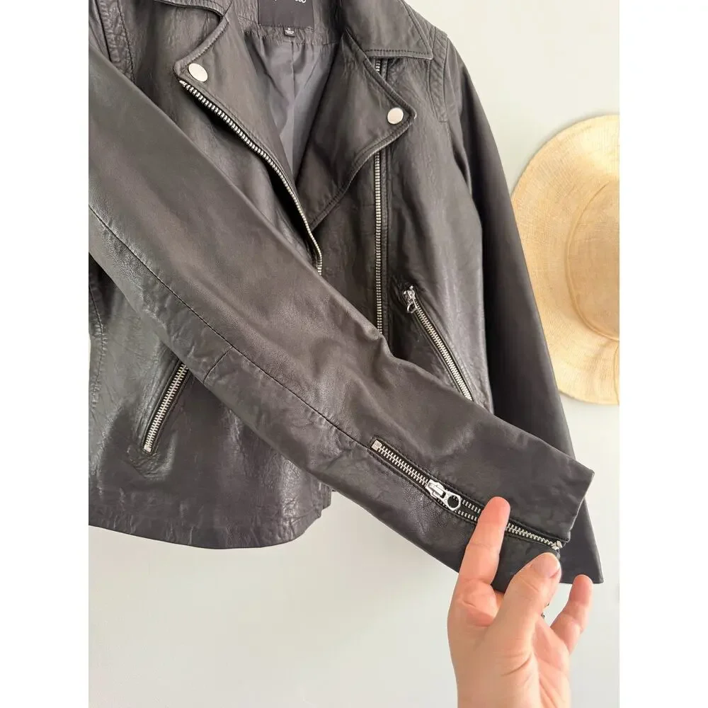 Madewell | Washed Leather Motorcycle Jacket Black Moto Jacket | Women’s Sz M